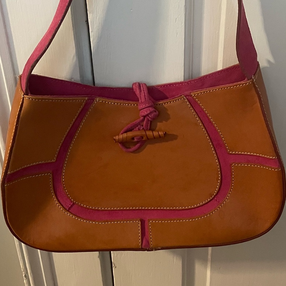 Claudia Firenze  Tan Leather and Pink Suede Hand Bag.